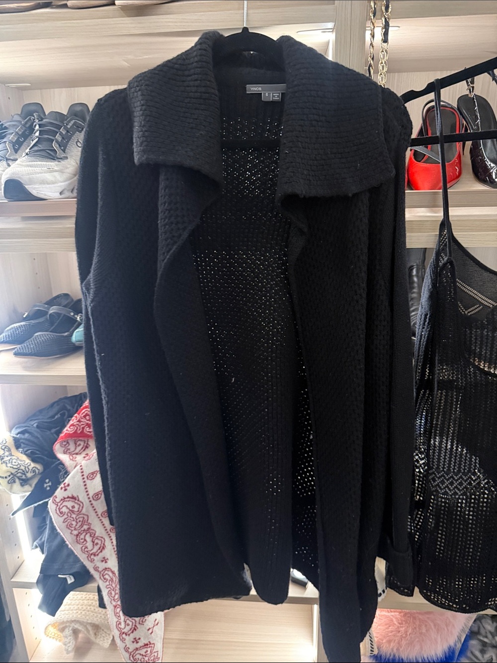 Vince Black Open-Front Draped Collar Cardigan
